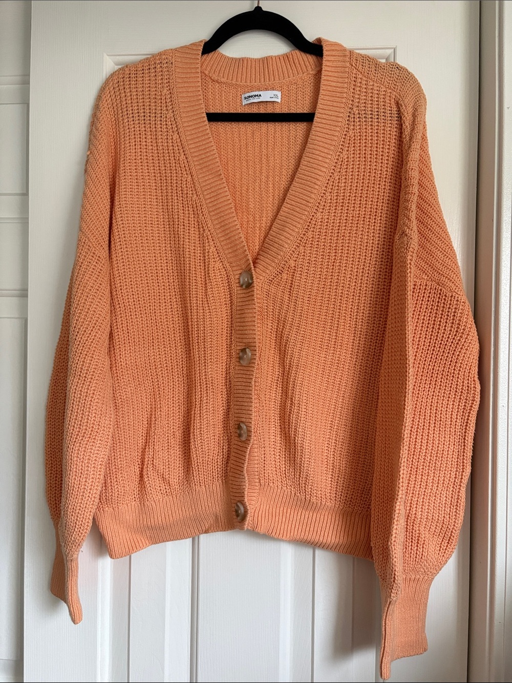 Sonoma Peach Knit V-Neck Button Front Cardigan
